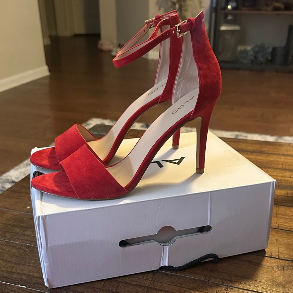 Aldo Vibrant Red Heeled Sandals - Picture 2 of 4